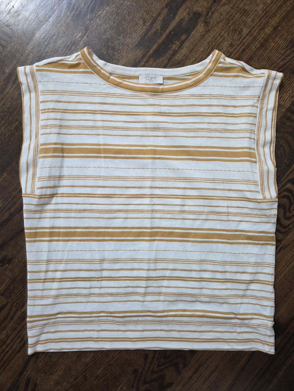 LOFT White and Mustard Striped Sleeveless Boxy Top Cotton Classic